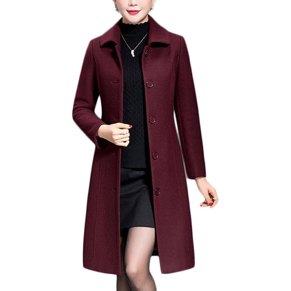 Women's Wine Imported Wool Trench Coat Winter Long Thick Overcoat